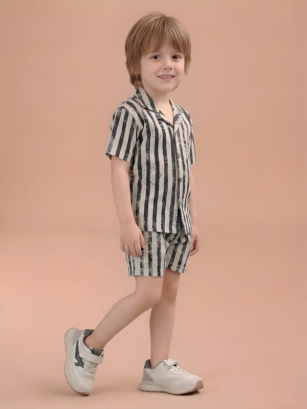Polka Tots Half Sleeves Lining print Co-ords - Navy