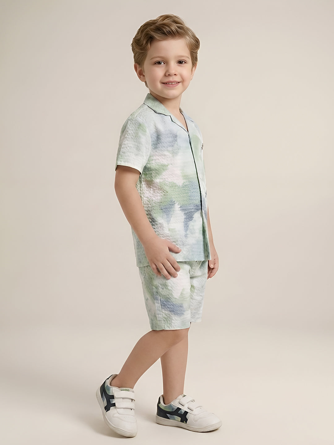 Polka Tots Cotton Half Sleeves Kids Shirt With Shorts/Co-ord - White