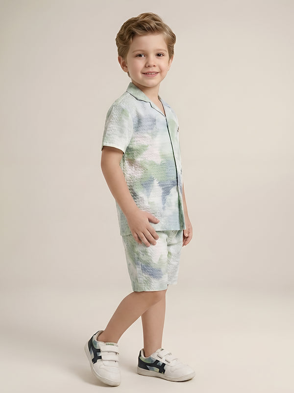 Polka Tots Cotton Half Sleeves Kids Shirt With Shorts/Co-ord - White