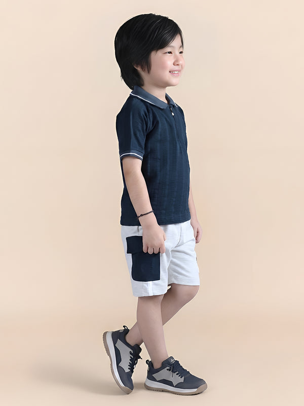 Polka Tots Half Sleeves Polo T-Shirt Shorts - Navy Blue