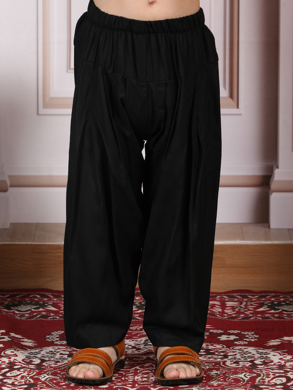 Polka Tots Full Sleeve Ethnic Motif Kurta Pyjama Set - Black