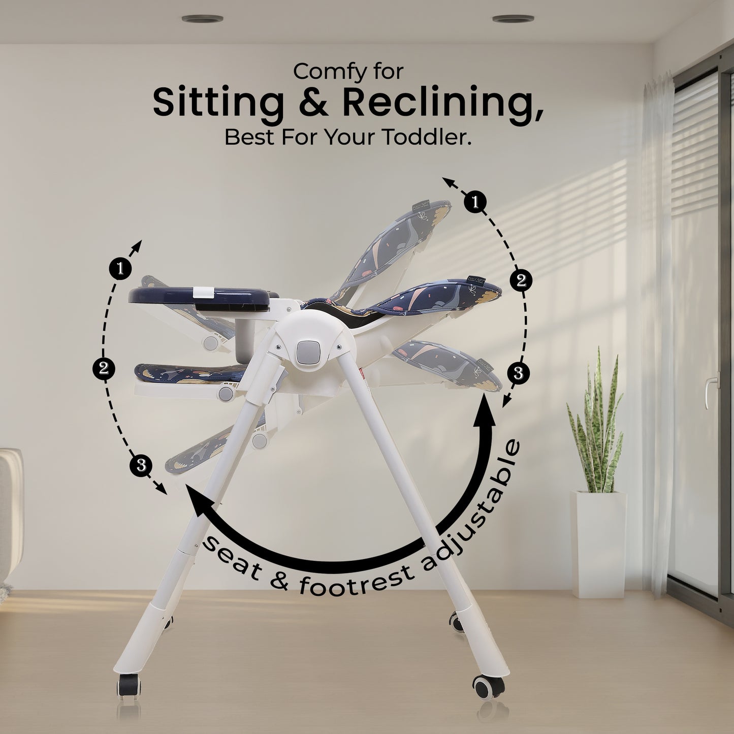 Polka Tots Twist n’ Taste 3 in 1 Convertible Dino Design High Chair - (Blue)