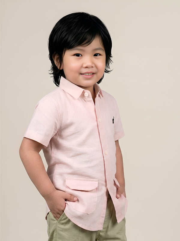 Polka Tots Half Sleeves Solid Shirt - Peach