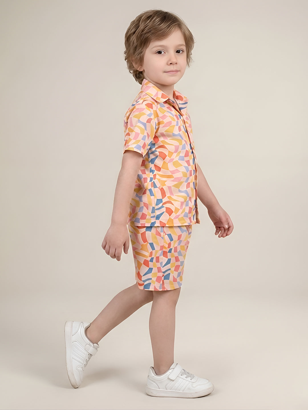 Polka Tots Half Sleeves Geometric print Co-ords - Multicolor