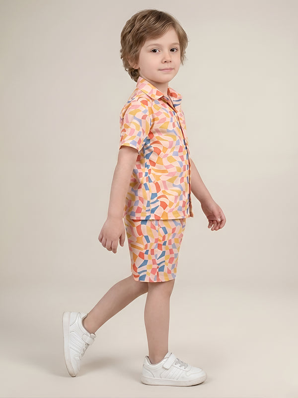 Polka Tots Half Sleeves Geometric print Co-ords - Multicolor