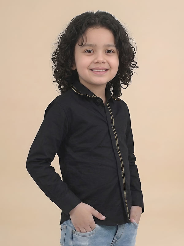 Polka Tots Full sleeves Yellow lines shirt  - Black
