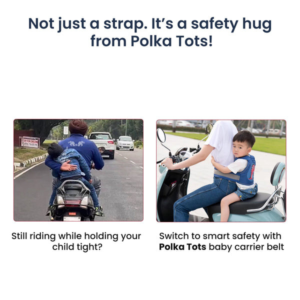 Baby Safety Travel Belt, Two Wheeler Baby Carrier for Kids Blue Color (Dinosaur)