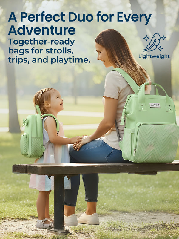 MamaMini Luxe Duo Diaper Bag with Tote and Mini Bag - Green