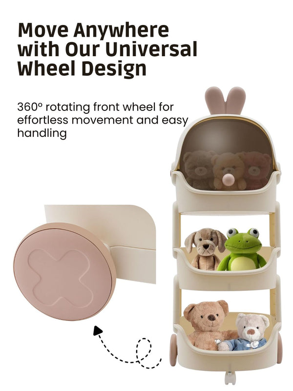 Polka Tots QuackStack Kids Storage Drawer Rack 4-Tier Toy, Book & Clothes Organizer with Wheels - White