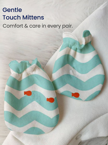 Polka Tots Pack of 6 Wave Print Mini Newborn Gift Hamper Set - Blue