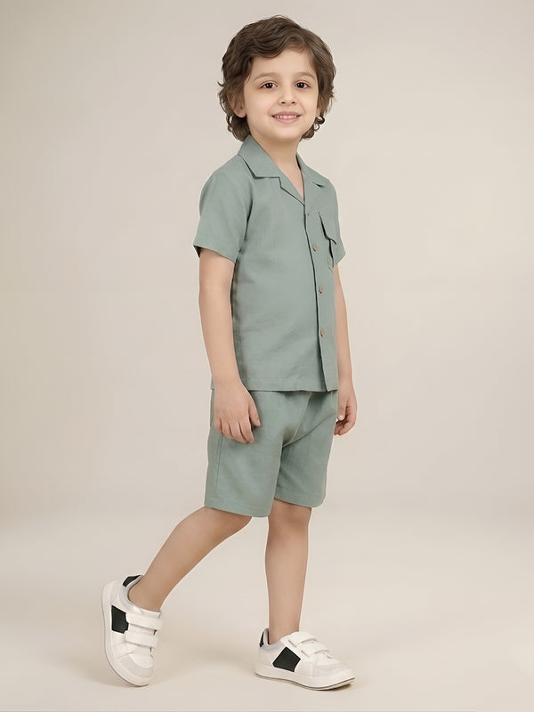 Polka Tots Half Sleeves Solid Co-ords - Turquoise
