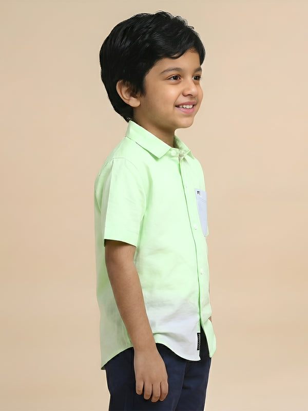 Polka Tots Half Sleeves Dual Color Patch Shirt - Green