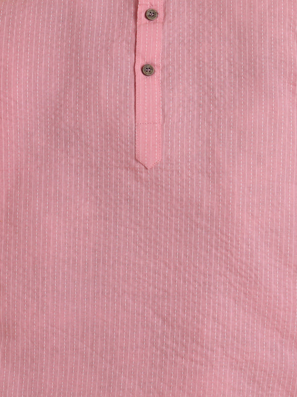 Polka Tots Kantha Work Full Sleeves Ethnic Kurta pyjama set - Pink