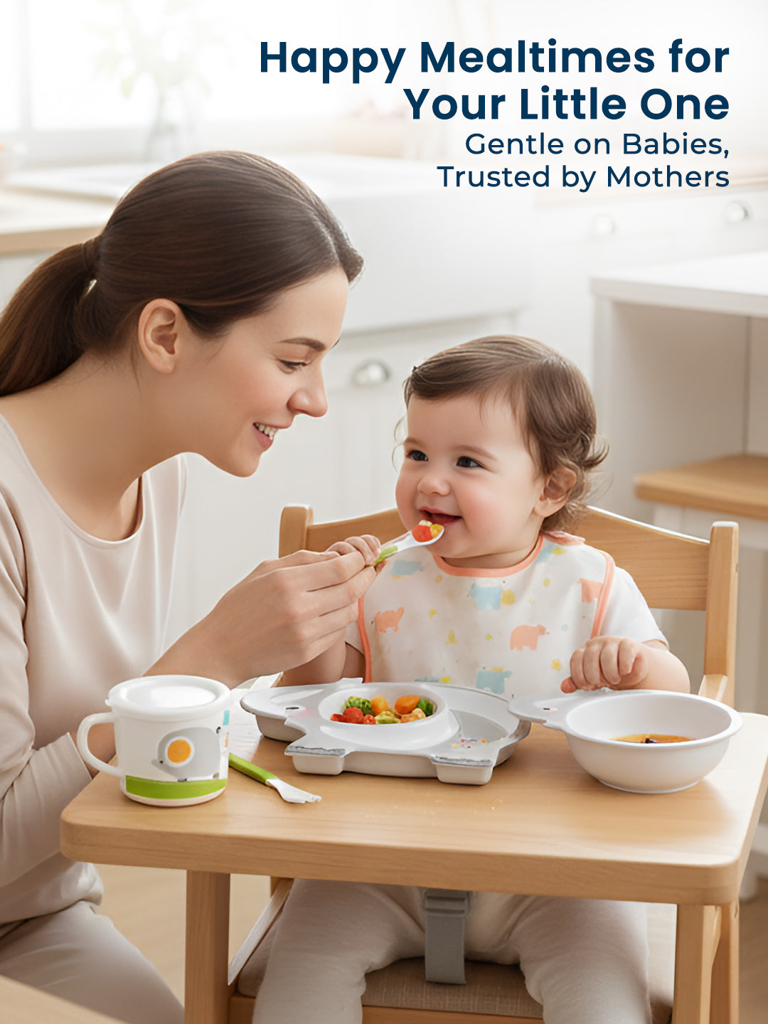 Eco-Friendly 5 Pieces Bamboo Fiber Kids Crockery Set (Cute Elephant)