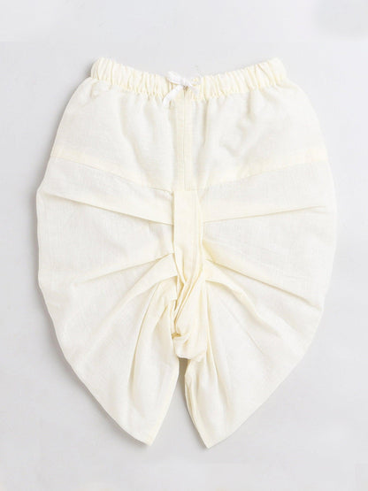 Polka Tots Dhoti Kurta Set for Boys 100% Super Soft Cotton Traditional Ethnic Wear For Kids Yellow Elephant - Cream