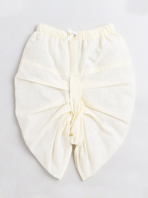 Polka Tots Dhoti Kurta Set for Boys 100% Super Soft Cotton Traditional Ethnic Wear For Kids Yellow Elephant - Cream