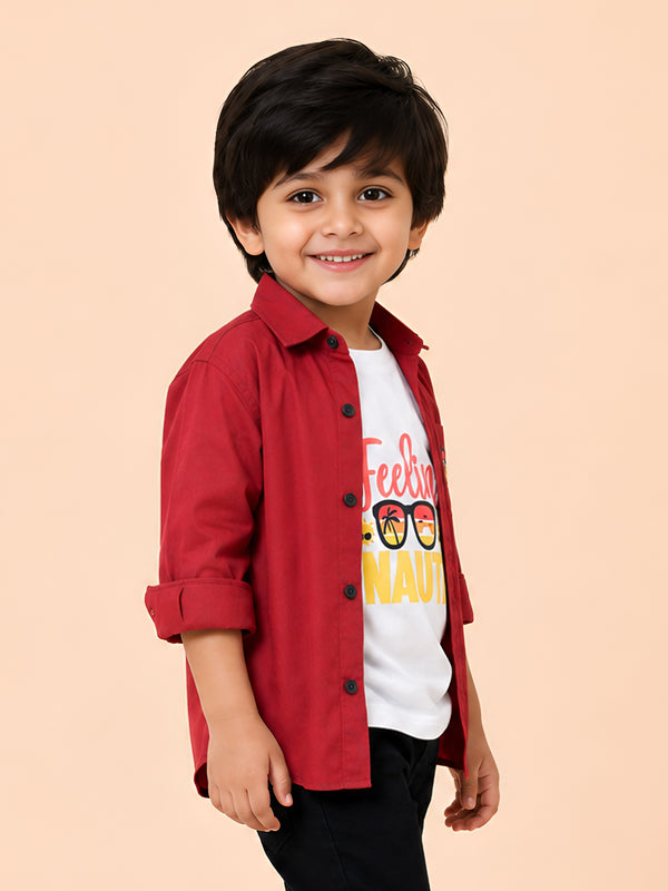 Polka Tots Full Sleeves Sunset print Tshirt Shirt - Red