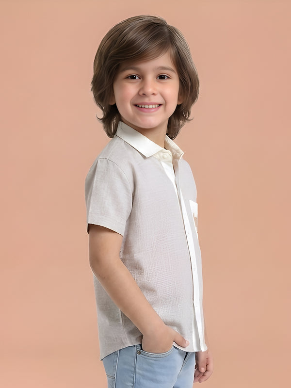 Polka Tots Half Sleeves Teddy print shirt - Brown