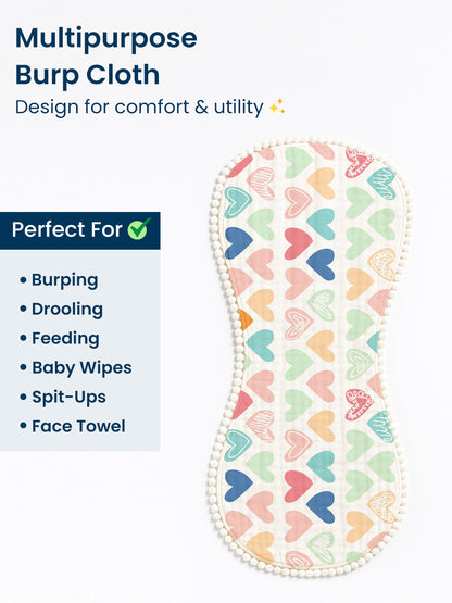 Polka Tots Newborn Pack of 3 100% Soft Muslin Cotton Double Layer Burp Cloths with Pom-Pom Lace