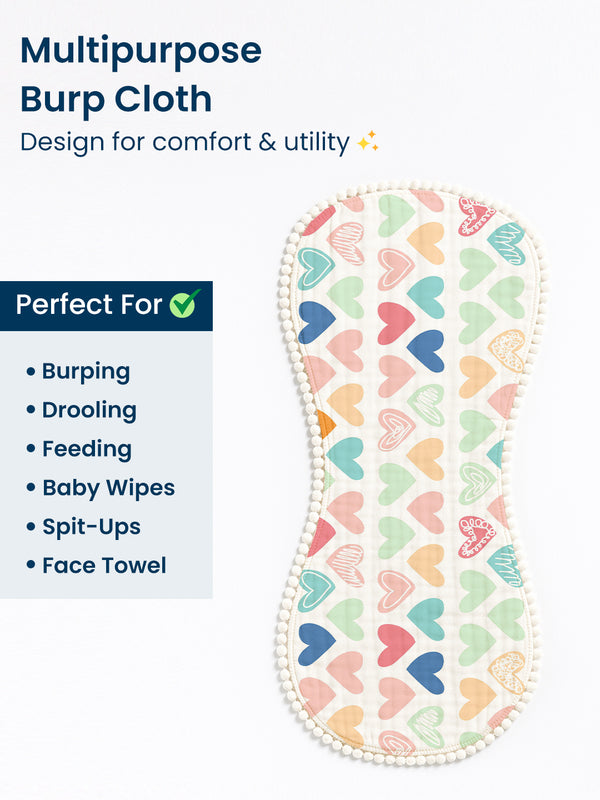 Polka Tots Newborn Pack of 3 100% Soft Muslin Cotton Double Layer Burp Cloths with Pom-Pom Lace