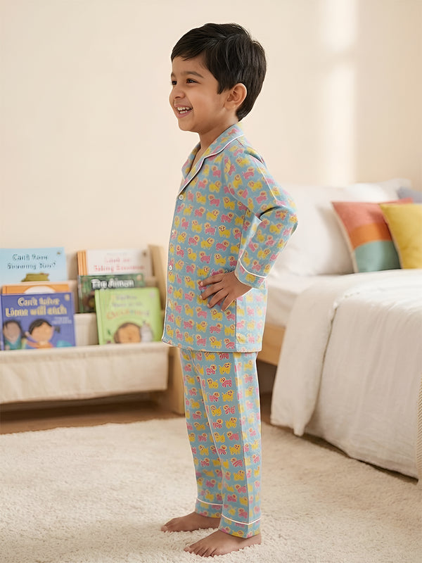 Polka Tots Full sleeve Lion print Night suit - Multicolor