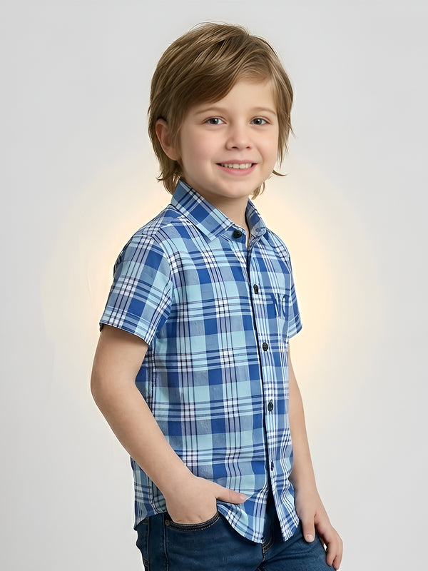 Polka Tots  Checks Shirt - Blue