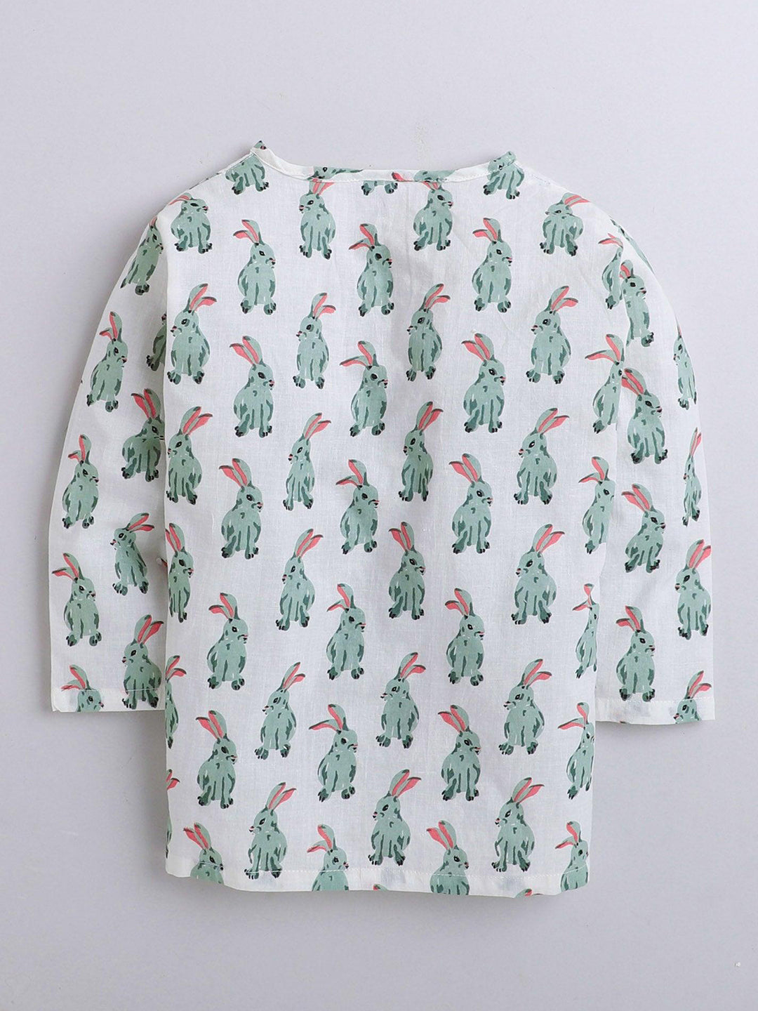 Polka Tots Rabbit print Full sleeves Nightwear Kurta pyjama set - White