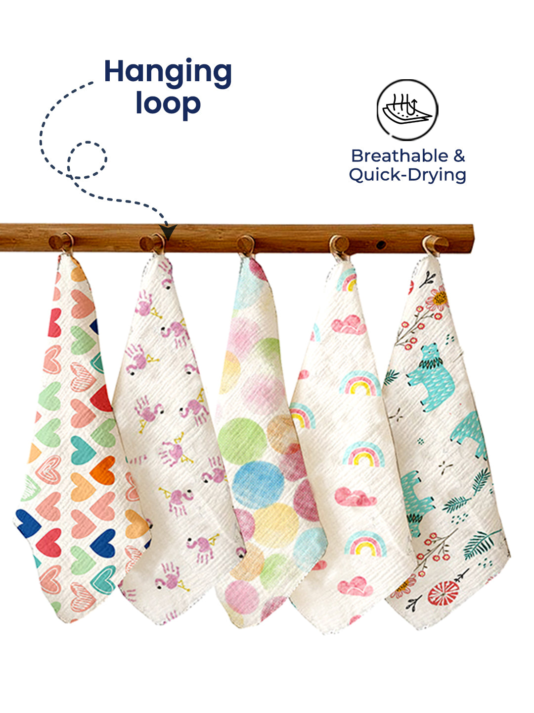 Polka Tots Newborn Pack of 5 100% Soft Muslin Cotton Washcloth Set