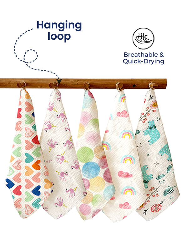 Polka Tots Newborn Pack of 5 100% Soft Muslin Cotton Washcloth Set