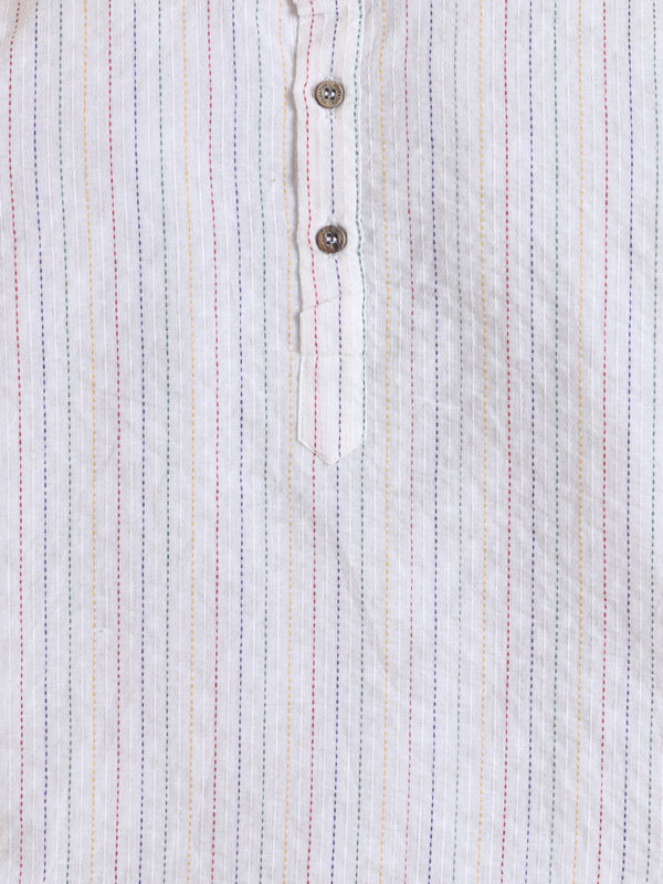 Polka Tots Kantha Work Full Sleeves Ethnic Kurta pyjama set - White