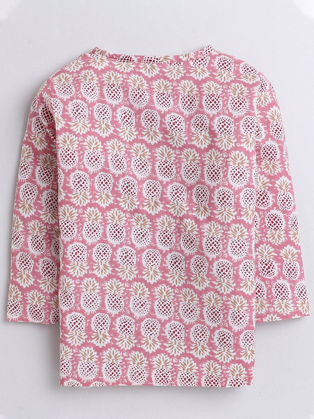 Polka Tots Pineapple print Full sleeves Nightwear Kurta pyjama set - Pink