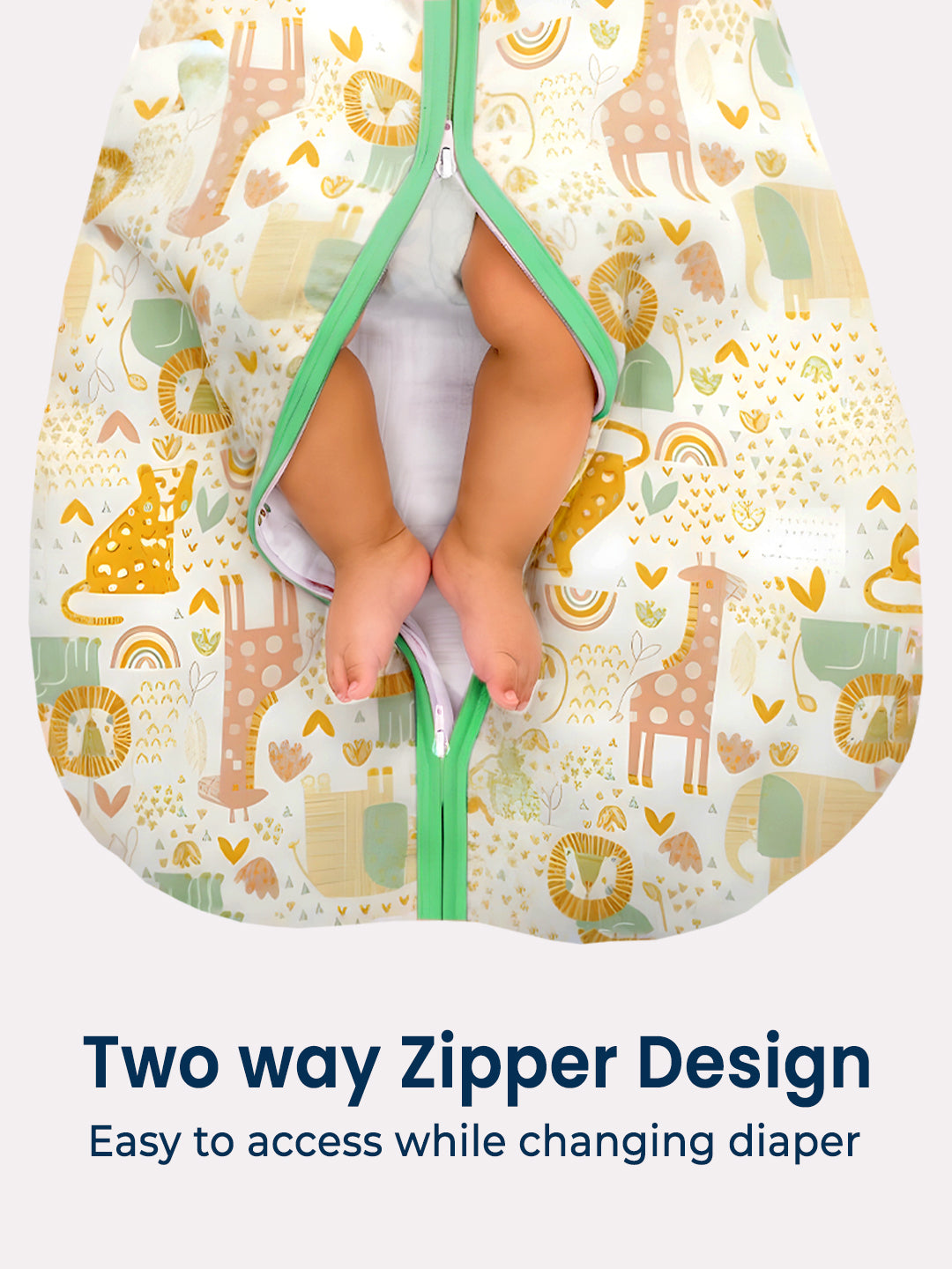 Polka Tots 100% Soft Cotton Jungle Print Sleeping Bag with Cap - Multicolor