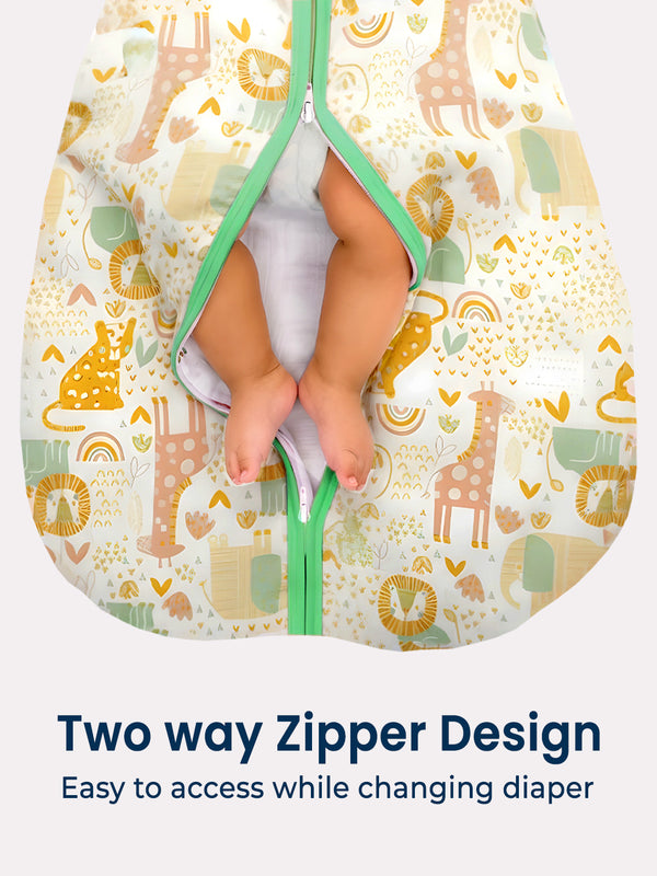 Polka Tots 100% Soft Cotton Jungle Print Sleeping Bag with Cap - Multicolor