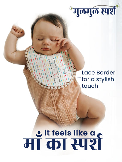 Polka Tots Newborn Pack of 3 100% Soft Muslin Cotton Bib Set with Pom-Pom Lace