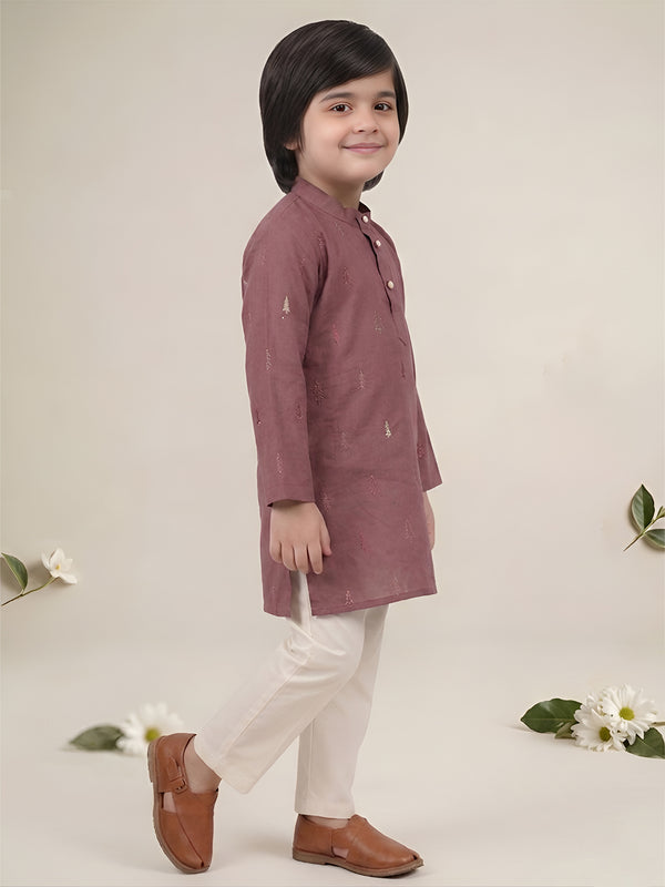 Polka Tots Full Sleeve Christmas tree Print Ethnic Kurta Pyjama Set - Pink