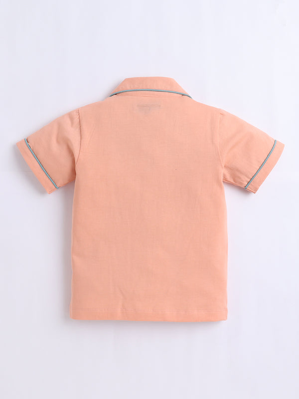 Polka Tots Half sleeves Dog Party Print Night Suit - PEACH