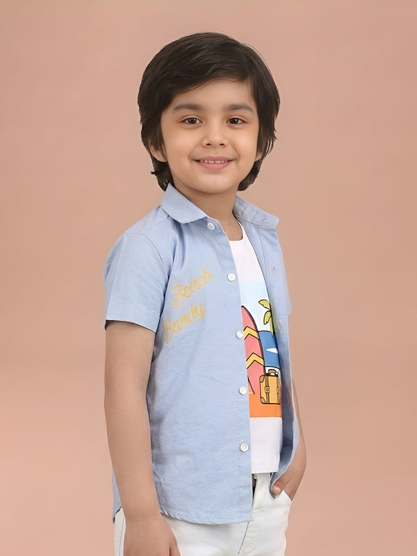 Polka Tots Half sleeve Beach print T-shirt Shirt - Blue