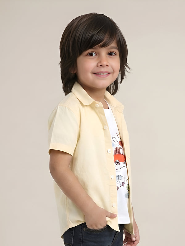 Polka Tots Half Sleeve Travel print T-shirt shirt - Yellow
