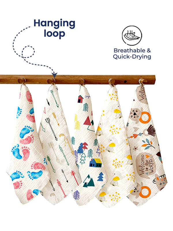Polka Tots Newborn Pack of 5 100% Soft Muslin Cotton Washcloth Set