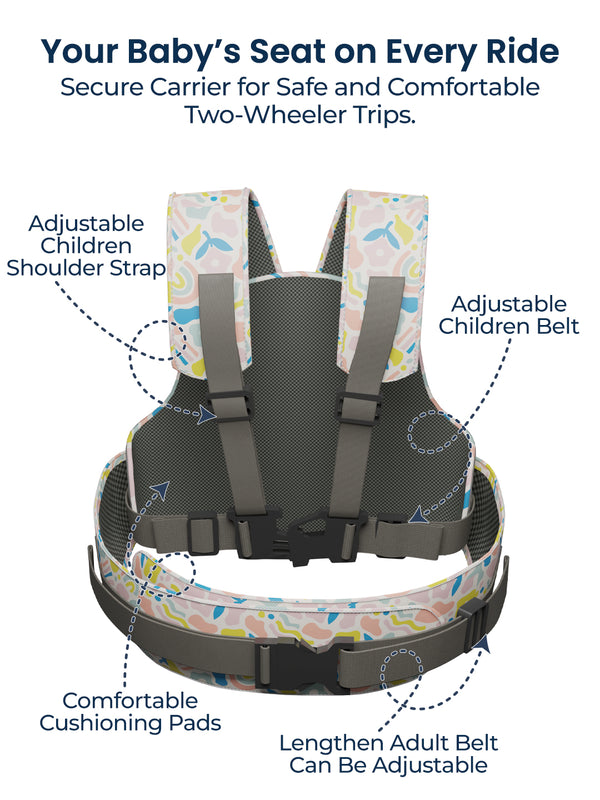 Baby Safety Travel Belt, Two Wheeler Baby Carrier for Kids (Flower)