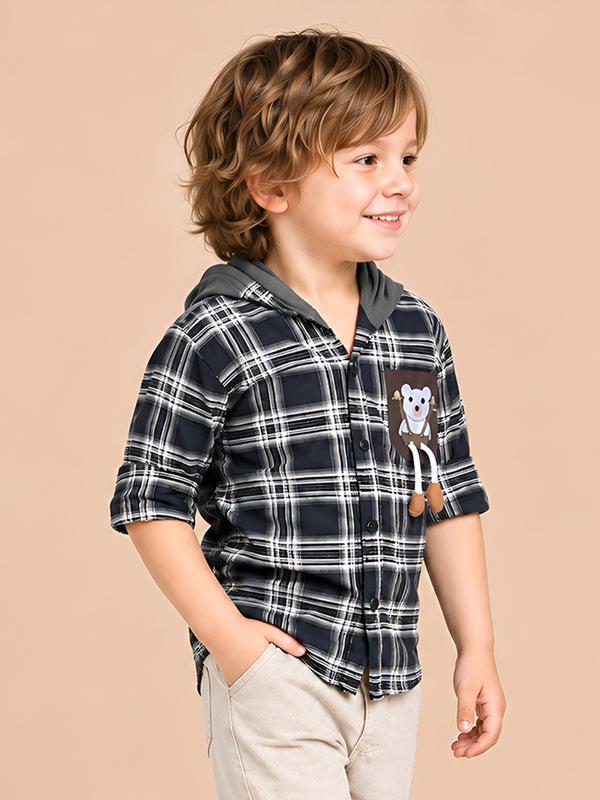 Polka Tots Full Sleeves Teddy print Shirt - Navy