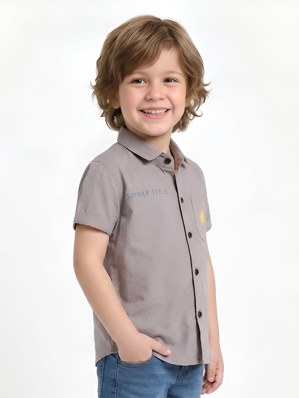 Polka Tots Half Sleeves Text Print Detailing Shirt - Grey