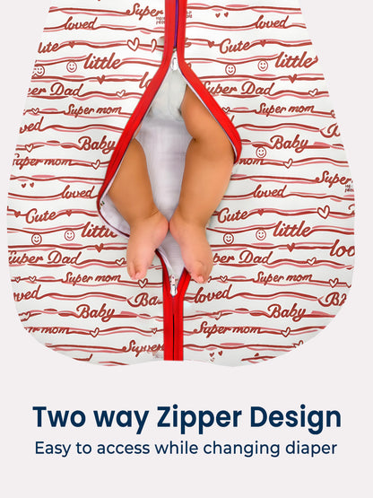 Polka Tots 100% Soft Cotton Baby Love Print Sleeping Bag with Cap - Red