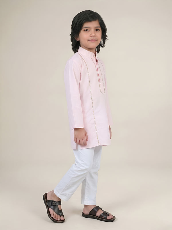Polka Tots Full Sleeve Silver stripes Kurta Pyjama Set - Pink
