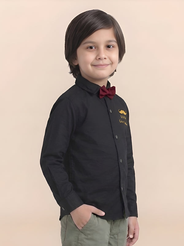 Polka Tots Full Sleeve Shirt Little Gentleman print with Red Bow - Black