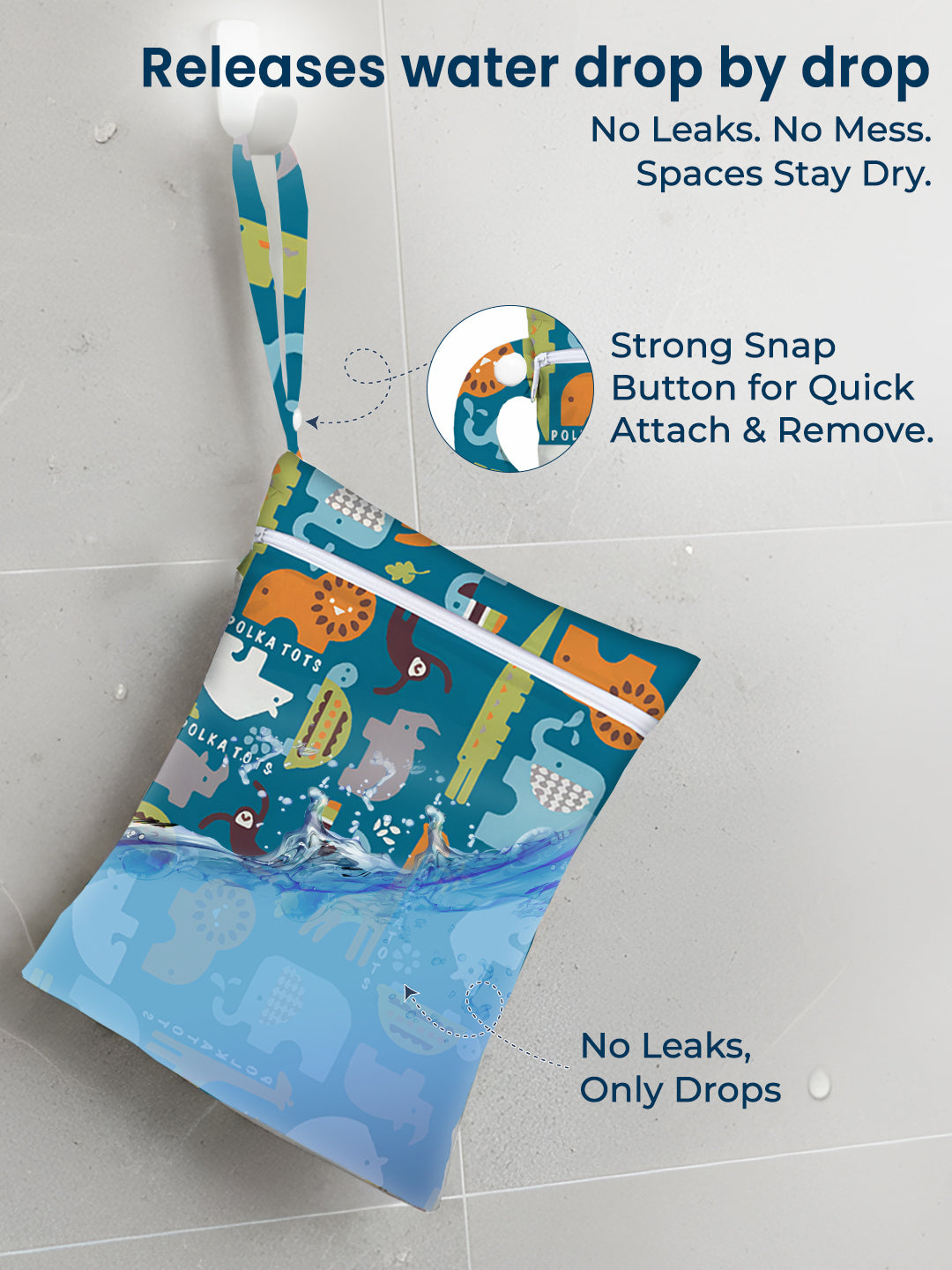 Product packaging with water drop design on a gray background
