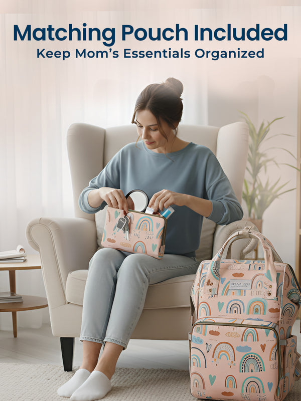 Multifunctional Premium Diaper Backpack Bag with Pouch | Rainbow Print