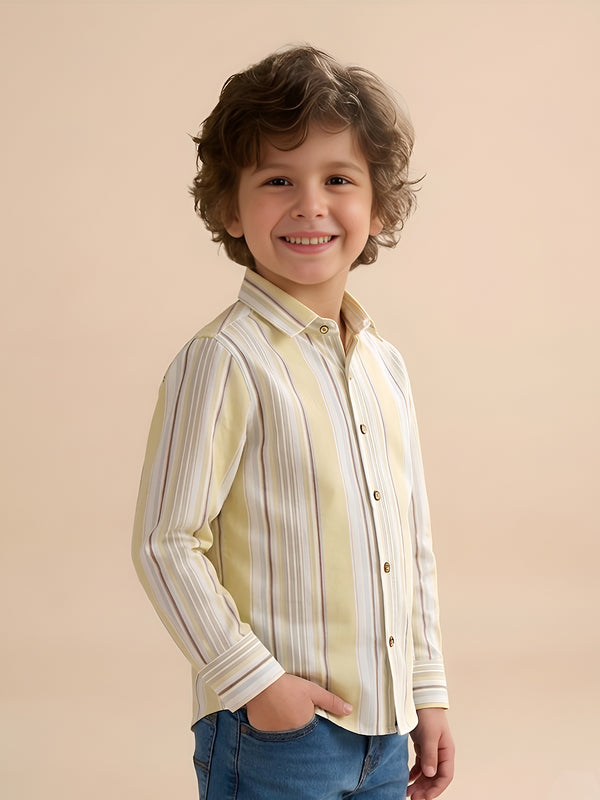 Polka Tots Full Sleeves Lining print Cotton Shirt - Yellow