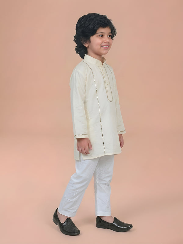 Polka Tots Full Sleeve Silver stripes Kurta Pyjama Set - Yellow