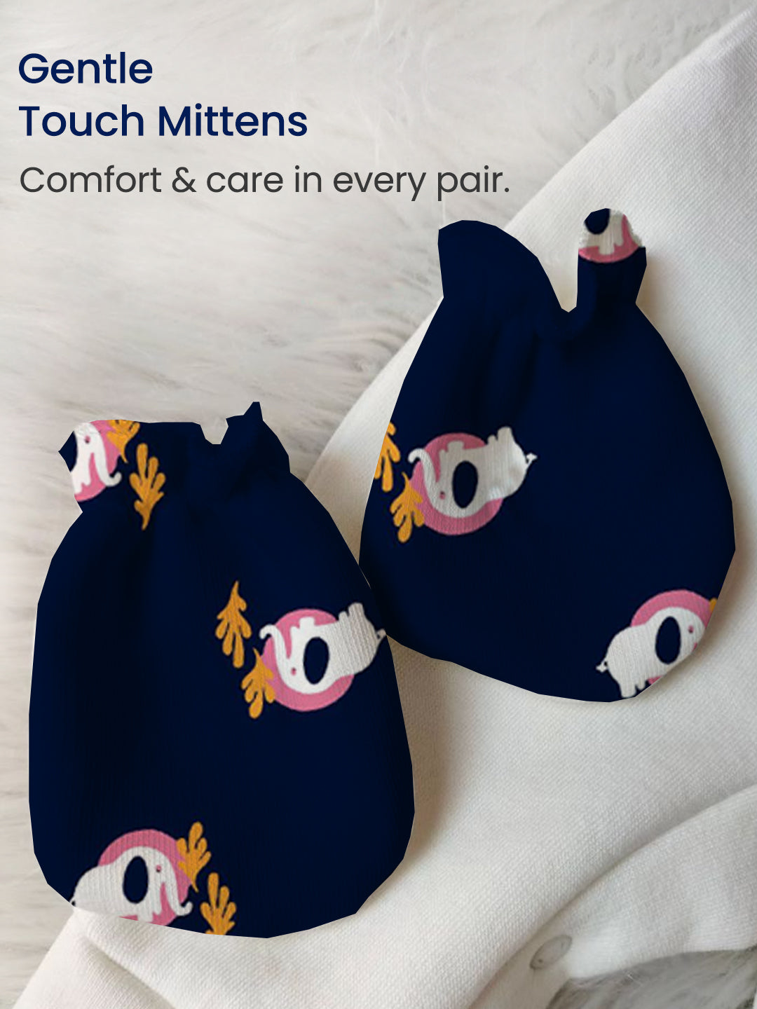 Polka Tots Pack of 6 Elephant Print Mini Newborn Gift Hamper Set - Navy